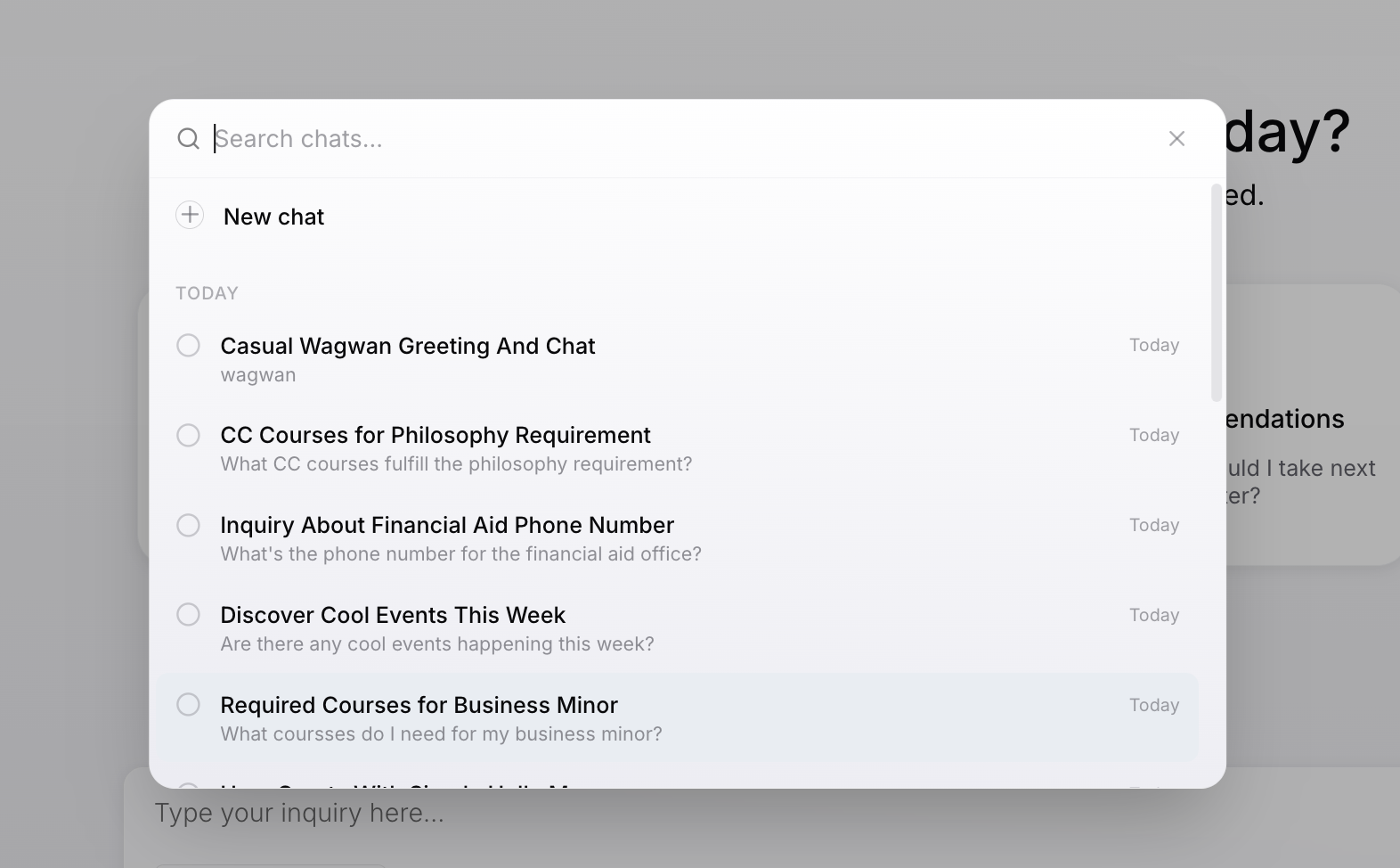 Chat history search